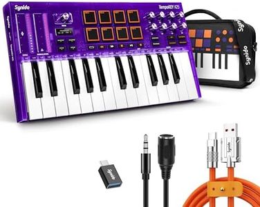 Synido MIDI Keyboard Controller Beat Maker Machine, 25 Key MIDI Keyboard with Drum Pads, Carry Bag, OLED Display, TempoKEY K25 USB-C MIDI Keyboard with Beat Pad for Music Production, Purple