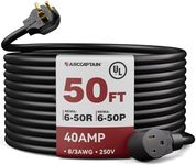ARCCAPTAIN 40Amp 50ft Welder Extension Cord 8 AWG [UL Listed], 250V NEMA 6-50 Heat-Resistant Welding Cord 3 Prong for MIG/TIG/MMA Welder, Plasma Cutter