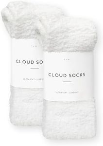 Cozy Sock For Women | Fuzzy Ultra-Luxe Cloud Sock For Women & Men | Warm & Cozy Fuzzy Unisex Sleep Socks | Super Soft Luxurious Fabric With Travel Tote (White, 2 Pair)