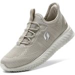 STQ Womens Fashion Sneakers 2024 Hands Free Slip on Walking Shoes Breathable Comfortable Cushion Nurse Shoes Taupe Size 8