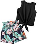 Arshiner Girl's 2 Piece Outfits Tie Knot Tank Top and Paperbag Waist Pocketed Summer Short Sets