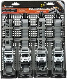 KEEPER HAMPTON PROD Keeper – 1” x 12' High Tension Ratchet Tie-Down with Double J-Hooks, 4 Pack - 1,000 lbs. Working Load Limit and 3,000 lbs. Break Strength