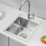 KINKIB 13 × 15 inch Drop in Bar Sink, Topmount Small Kitchen Sink Single Bowl, Handmade T-304 Stainless Steel Overmount Kitchen Bar Sink with Basket Strainer