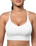 Grace Form Sports Bra for Women Strappy Medium Support Push Up Padded Sports Bra for Running Workout Bra Yoga Bra White