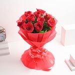 FlowerAura Fresh Live Flower Bouquet of 10 Red Roses Flowers For Birthday Gift, Anniversary Gift, Wedding Gift, Congratulations Gift & Gift For Special Occasions (Same Day Delivery)