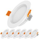 POLESTI LED Recessed Ceiling Light,5W Downlights 450LM Cool White 6000K,Set of 6 spotlights,Cut Φ75-85MM,AC220-240V,Ultra Flat Round Spotlights for Living Room Bedroom Kitchen