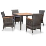 vidaXL 5-Piece Poly Rattan Garden Dining Set with Cushions – Stylish and Comfortable Outdoor Furniture with Sturdy Steel Frame and Acacia Wood Accents'