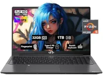 15.6" IPS FHD Gaming Business Laptop, 6 Cores AMD Ryzen 5 6600H, 32GB DDR5 RAM 1TB SSD(Beat i5-12450H, Up to 4.5GHz), 6-Cores 660M GPU, 100W Type-C, Fingerprint, Backlit Keyboard, 54Wh Battery, Win11