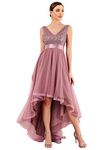 Ever-Pretty Women's Sleeveless High-Low V-Neck Tulle Sequins Long Asymmetric Evening Gowns Orchid 14UK