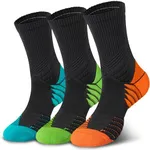 Hylaea Compression Running Socks for men, Coolmax Anti-Blister Cushion Crew Socks for Athletic Basketball Tennis, Moisture Wicking & Seamless, Elite Orange Green Blue Medium