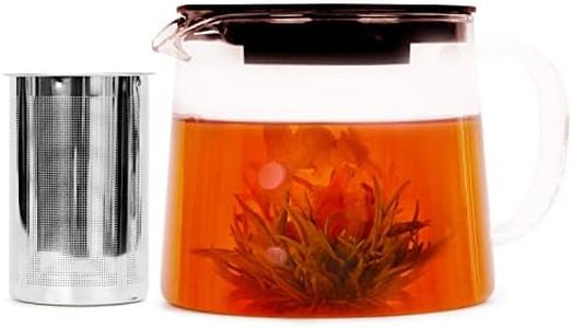 Glass Teapot with Tea Infuser - Stovetop Safe Clear Glass Teapot with Removable Strainer - Perfect for Blooming Tea, Loose Leaf and Other Herbal Teas