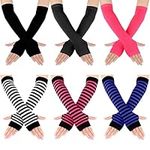 6 Pairs Women Long Fingerless Gloves Arm Warmers Knit Thumbhole Stretchy (Bright Color)