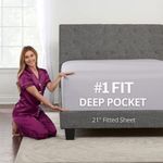 DeaLuxe California King Fitted Sheet Deep Pocket - Cal King Fitted Sheet Only - 21in Sheet Deep Pocket Fitted Perfectly Fit 17in-23in Deep Mattress - Lovely Soft Feel - 1 Bottom Sheet - Grey Lavender