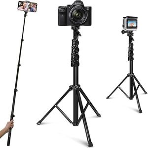 FitStill 64 Inch Selfie Stick Tripod, Detachable and Retractable 2-in-1 Phone Tripod for Mobile Phones, Compatible with Go Pro, DJI, iPhone and Android Phones