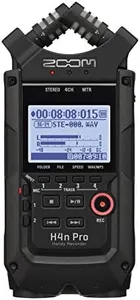 Zoom H4n Pro 4-Track Portable Recorder, All Black, Stereo Microphones, 2 XLR/ ¼“ Combo Inputs, Battery Powered, for Stereo/Multitrack Recording of Music, Audio for Video, and Podcasting