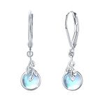 Rainbow Moonstone Leaf Dangle Drop Earrings Gemstones Oval Bezel 925 Sterling Silver Leverback Hoop Drop Earrings for Women Teen Girlfriend Lover Mom Mother with Jewellery Gift Box