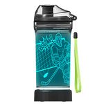 Kids Water Bottle,3D Glowing Cup Ice Hockey LED Illusion Light, 7 Color Changing Light - 14 OZ Tritan BPA Free - Creative Idea Gift for Boys Son Child Holiday Xmas