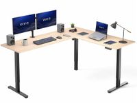 VIVO Corner Standing Desk, 75 x 63 inch Reversible L-Shaped Workstation, Electric Height Adjustment, Home, Office, and Reception Rooms, Real Bamboo Table Top Black Frame, DESK-E3CTBO-75