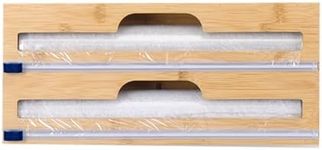 Bamboo Food Wrap Dispenser Cutter Foil Cling Film Storage Holder Box Kitchen - Storage Solution for Neat Counters