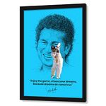 Ritwika's Digital Painting of Cricketer Sachin Tendulkar Sports Poster with Black Frame - Original Illustration Artwork in Blue Color with Glass - Size 13.5 x 19.5 Inch - Set of 1