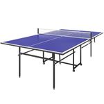 SPORTNOW 9FT Folding Table Tennis Table, Portable Full-Size Ping Pong Table with 4 Wheels, 2 Bats, 3 Balls, Quick Set-Up Indoor Game Table, Blue