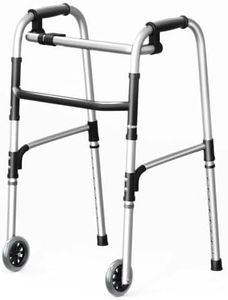 Folding Walkers for Seniors & Adult, Lightweight Rolling Walker with 2 Skis and 5" Wheels, Hand Grip, 350 Lb Weight Capacity, 8 Adjustable Height, Aluminum Standard Walkers for Elderly,Disabled, Black