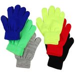 6 Pairs Kids Knit Gloves - Children Stretchy Winter Gloves Warm Magic Solid Colors Mittens for Boys Girls 6 to 17 Age