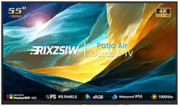 RIXZSIW 55 Inch Outdoor TV, Smart TV IP55 Waterproof Outside TVs, 1000 Nits 4K UHD, Outside Television WebOS 25 Voice Control with Dolby Atmos for Covered Patio, Backyard & Poolside