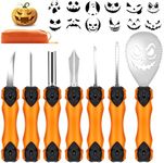 Pumpkin Carving Tools Kit, 7 Pcs Halloween Pumpkin Carving Kit Set with 12 Pcs Stickers, Professional Stainless Handle Tools with Carrying Case, Gift for Halloween Party Adults Kids