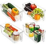 Kurtzy Kitchen Fridge & Cupboard Storage Containers with Handles (4 Pack) - 31.2cm/12.28 Inches Overall Length - Clear Plastic Refrigerator Tubs for Bathroom, Pantry, Drawer, Freezer and Home