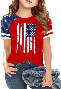 Ithalt Kids USA Shirts for Girl 4th of July Shirts American Flag Tshirt Patriotic Top Independence Day Outfit 5-13y(ARed,130)
