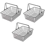 Black Iron Basket - Black Metal Shopping Baskets with Handles (Set of 3)
