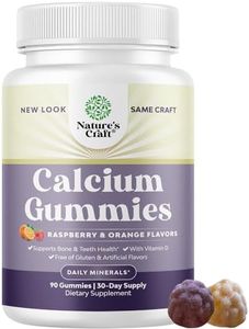 Natures Craft Extra Strength 750mg Calcium Gummies for Adults with Vitamin D3 - 90 Tasty Chewable Supplement for Bone Health and Immune Support