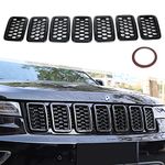 7PCS Glossy Black Honeycomb Mesh Front Grill Inserts kits Replace for 2017-2021 Jeep Grand Cherokee