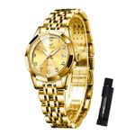 OLEVS Women's Gold Watches Arabic Numerals Cuff Dress Watch for Women Stainless Steel Analog Quartz Metal Bracelet Ladies Watches Luxury Gold Dial with Date Waterproof Luminous Womens Watch