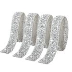 4 Rolls Silver Glitter Resin Rhinestone Ribbons Self-Adhesive Belt Sparkling Diamond Bling Stickers Wrap Crystal Roll for DIY Arts Crafts,10mm