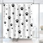 DLTAY Funny Dog Paw Print Shower Curtain for Bathroom, Black Gray Dog Claw Footprint Creative Modern Shower Curtain Set Waterproof Fabric Bathtubs Curtain Decor Washable with 12 Hooks, 72x72 inches