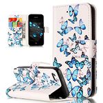 iPhone 5C Case,iPhone 5C Cover,ikasus Painted Marble PU Leather Fold Wallet Pouch Case Wallet Flip Cover Bookstyle Magnetic Closure Card Slots Stand Protective Case Cover for iPhone 5C,Blue Butterfly