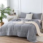 COTTEBED Reversible Ultra-Soft Comforter Set Queen/Full Size Bed, Jersey Knit Milk Cup Breathable Fluffy Light Weight Bedding Down Alternative & Pillowcase for Man Women Girl All Seasons Dark Grey