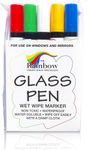 RAINBOW CHALK MARKERS - GLASS PEN - 5 Pack Assorted 5mm Bullet Tip Designed for Writing on GLASS Windows Counters Mirrors