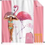 ReyeeInc Beach Blanket Waterproof Sandproof, Large Oversized Sand Free Blanket with Stakes and Lightweight Packable Thin Sand Resistant Pink Flamingo Beach Mat Beach Essentials for Family (10 X 9FT)
