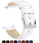 BARTON WATCH BANDS, 22mm White - Long - Alligator Grain - Quick Release Leather Watch Bands, White & Stainless Steel, 22mm - Long, Classic