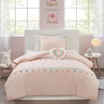 MI ZONE KIDS Queen Comforter Set for Girls, Pink Comforter Set Queen, Tessa Adorable Teen Bedding Sets for Girls, Fun Colorful Pom Pom Tassel, Sham, Boho Heart Throw Pillow, Full/Queen, Blush 4 Piece