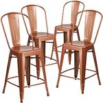 Flash Furniture Commercial Grade 4 Pack 24" High Metal Indoor-Outdoor Counter Height Stool with Back, Copper, Set of 4