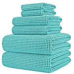 POLYTE Oversize, 60 x 30 in., Quick Dry Lint Free Microfiber Bath Towel Set, 6 Piece (Agua, Waffle Weave)