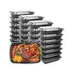 SHAHZONE Meal Prep Container-Plastic Microwavable Food Boxes-with Lids 28.Oz-Reusable Black Storage Lunch Boxes - Freezer & Dishwasher Safe (15)