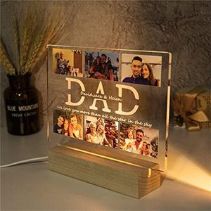JeathFea Lampada con Foto Personalizzata - Regalo Papa Compleanno, Idee Regalo Papà - Lampada Personalizzata con Foto Testo, Lampada LED con Base in Legno - Idee Regalo Papà/Marito/Uomo