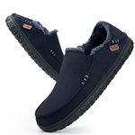 LongBay Memory Foam Moccasin Slippers Warm Sherpa Lining Mens Slipper Size 9 with Anti-Skid Rubber Sole(Navy Blue 9 UK)