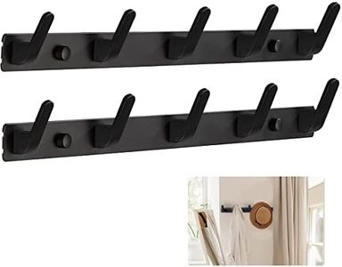 2-Pack Coat Rack Wall Mounted ，Heavy Duty Aluminum，5 Hook Metal Coat Hook，Modern White Coat Hook Rails Wall Hook Rack for Entryway，Kitchen，Bathroom，Closet (5 Hooks, Black)