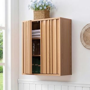 VANIRROR Fluted Bathroom Wall Cabinet Over Toilet with Push-to-Open Doors